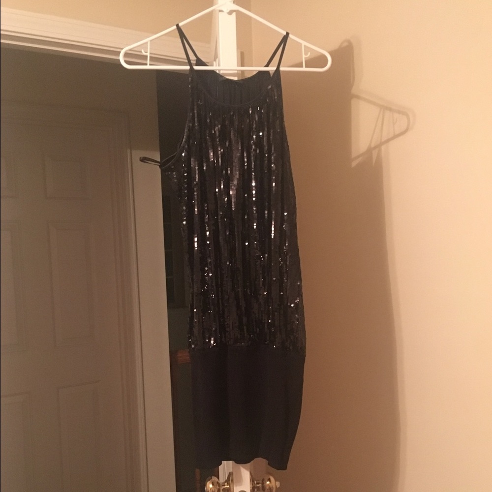 black sequence bebe dress