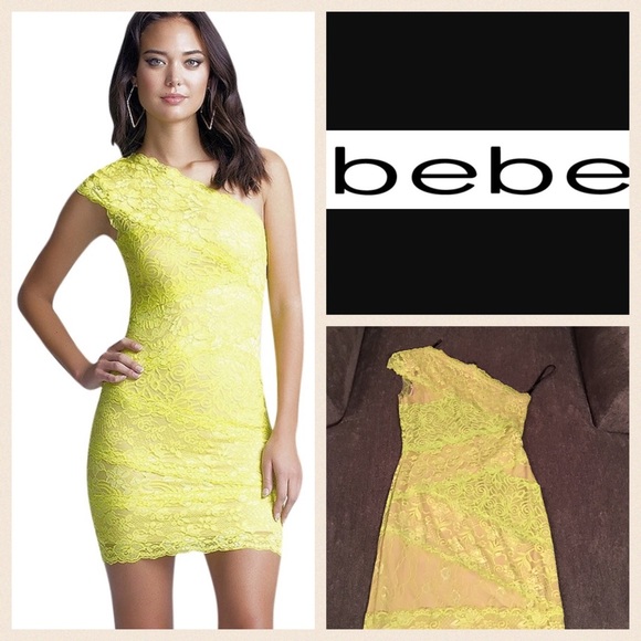 bebe Dresses & Skirts - BEBE One Shoulder Mixed Lace Dress🔥🔥