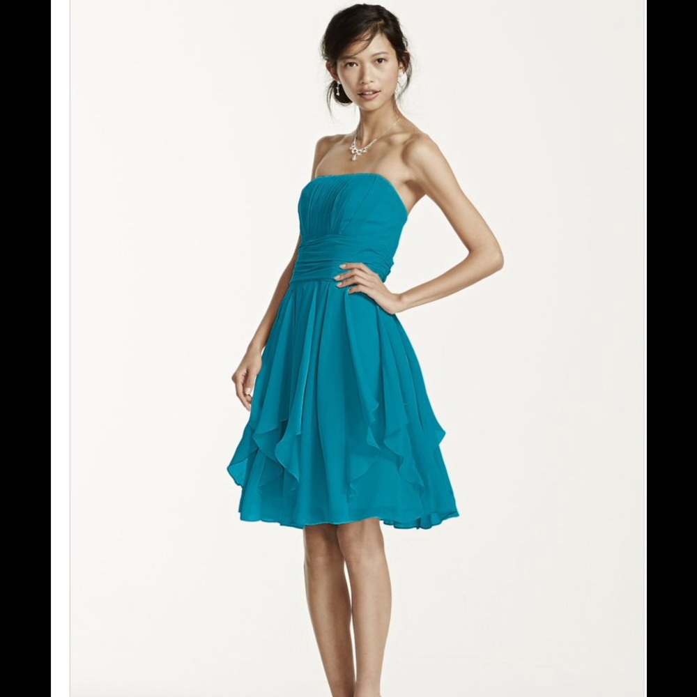 Davids Bridal Strapless Chiffon Dress 👗 LAST DAY