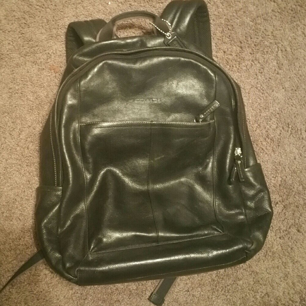Coach black leather backpack