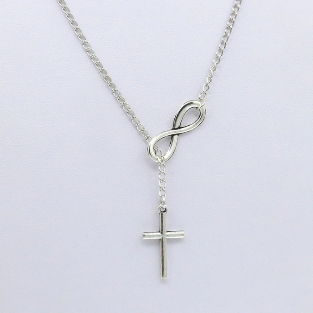 Silver infinity cross necklace new