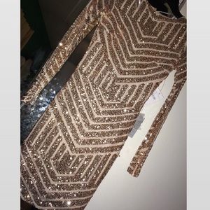 Backless Rose Gold Sequin Party Dress