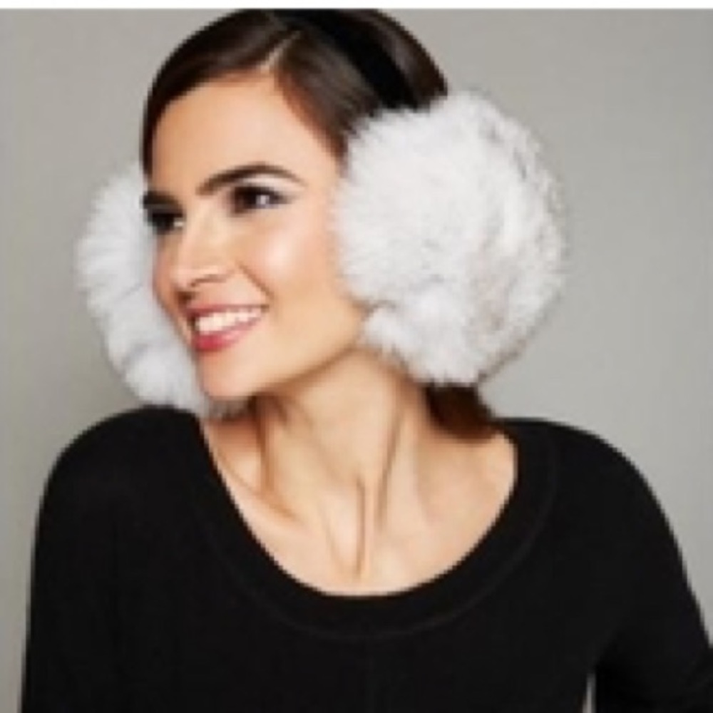 White Genuine Canadian Fox Fur Earmuffs