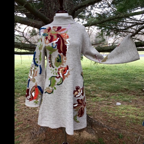 Anthropologie Sweaters - Anthropologie Embroidered Floral Sweater Dress