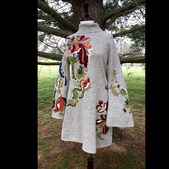 Anthropologie Embroidered Floral Sweater Dress - Picture 2 of 6