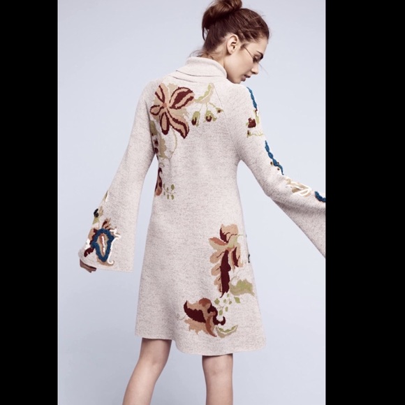 Anthropologie Embroidered Floral Sweater Dress - Picture 4 of 6