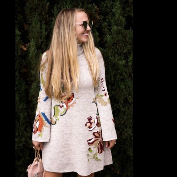 Anthropologie Embroidered Floral Sweater Dress - Picture 5 of 6