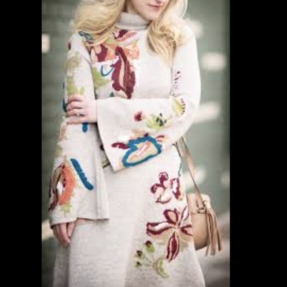Anthropologie Embroidered Floral Sweater Dress - Picture 6 of 6