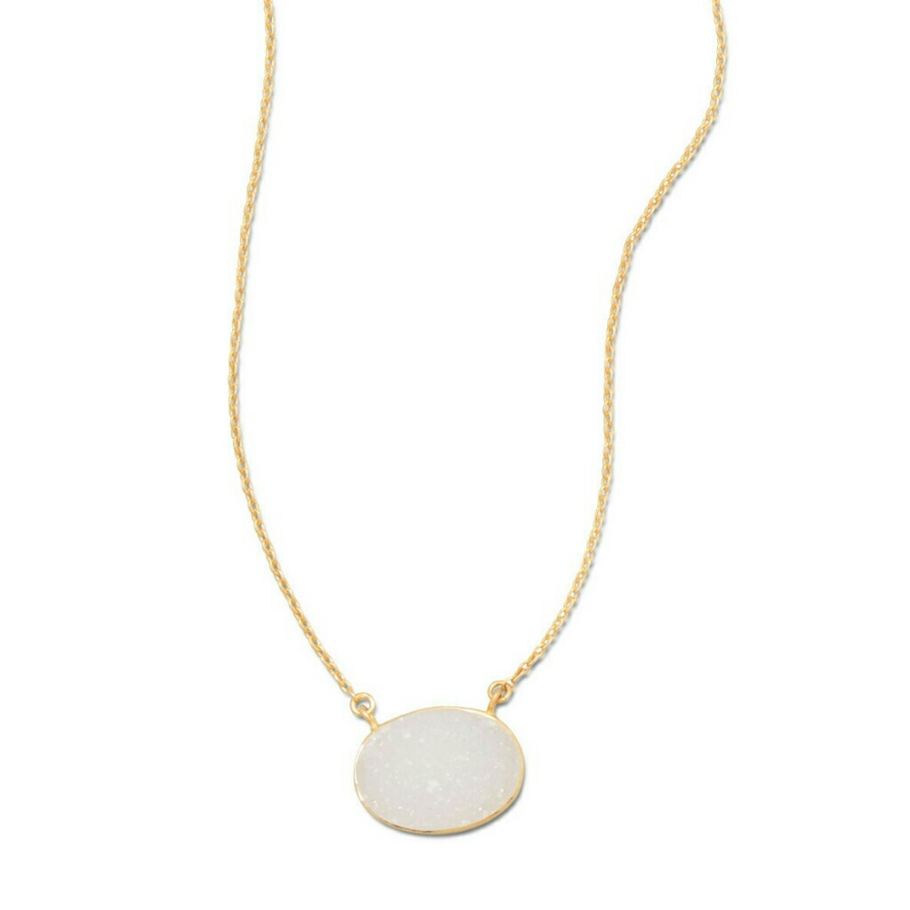 14 Karat Gold Plated White Druzy Necklace