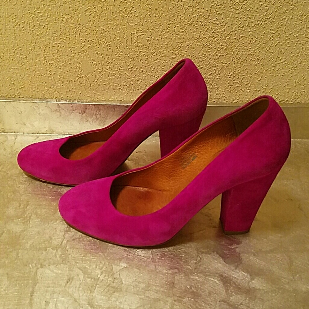 J. Crew "Etta" Fuschia Suede Block Heel