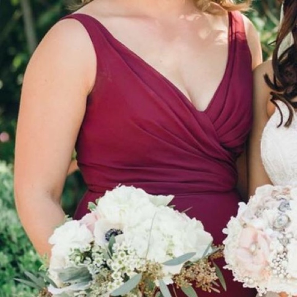 Dark Mahogany floor length chiffon dress.