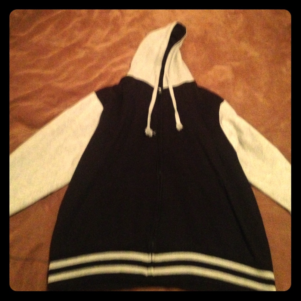 Men's grey/black varsity style zip up hoodie
