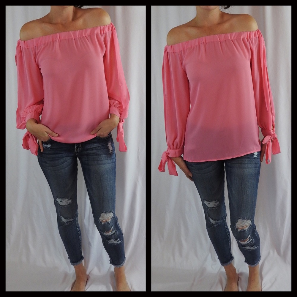 FINAL CLEARANCE‼️Off the Shoulder Blouse-Pink - Picture 2 of 3