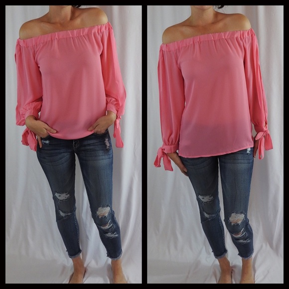 FINAL CLEARANCE‼️Off the Shoulder Blouse-Pink - Picture 2 of 3