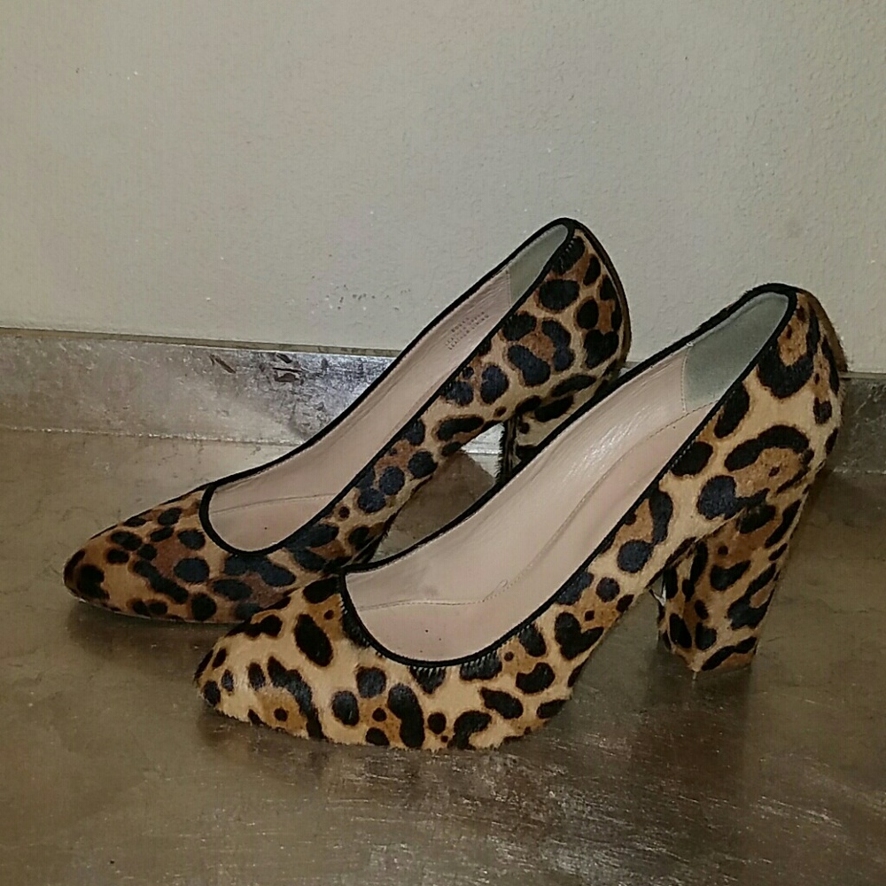 J. Crew "Etta" Block Heel in Leopard Calf Hair