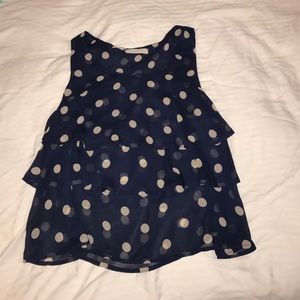 LUSH polka dot ruffle top navy blue