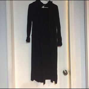 Long heavy cotton hooded black sweater
