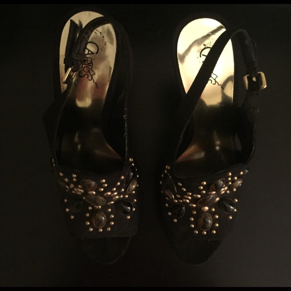 Carlos jeweled suede heels