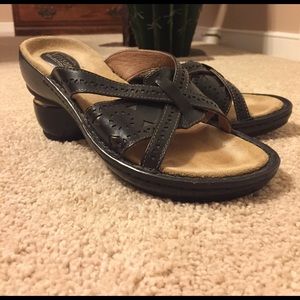 Clarks Black Leather Slides