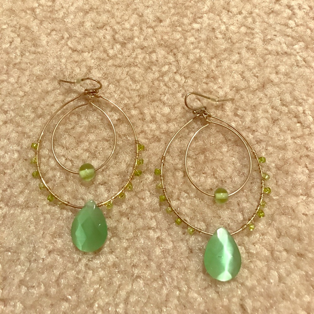 Green and gold earrings