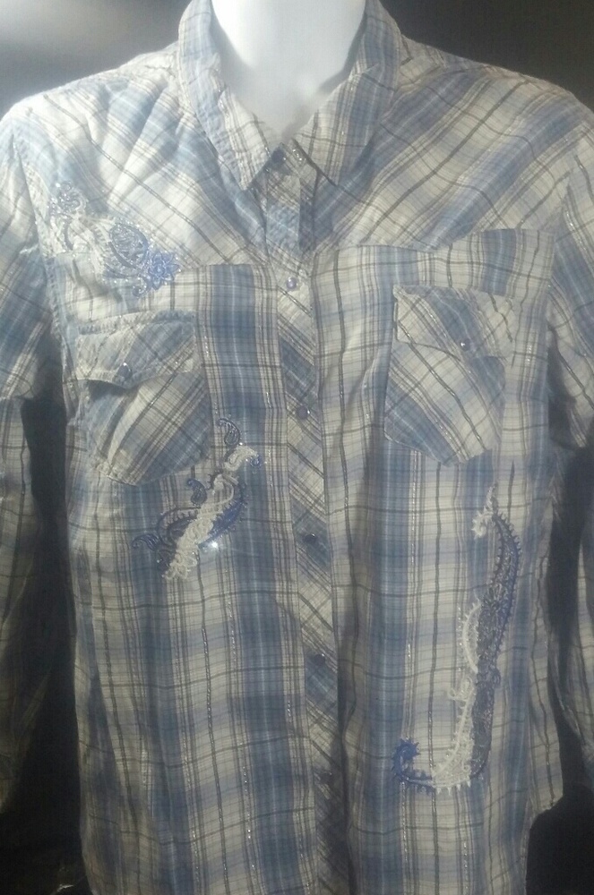 Liz and me for Catherine's xxxl blues plaid button