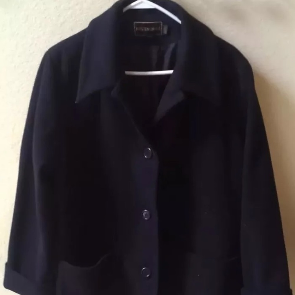 Anthropologie Kristen Blake Black Wool Pea Coat L