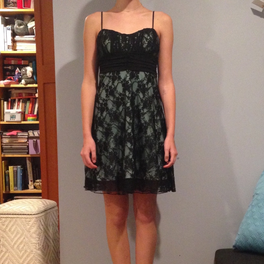 Black and mint green knee length dress