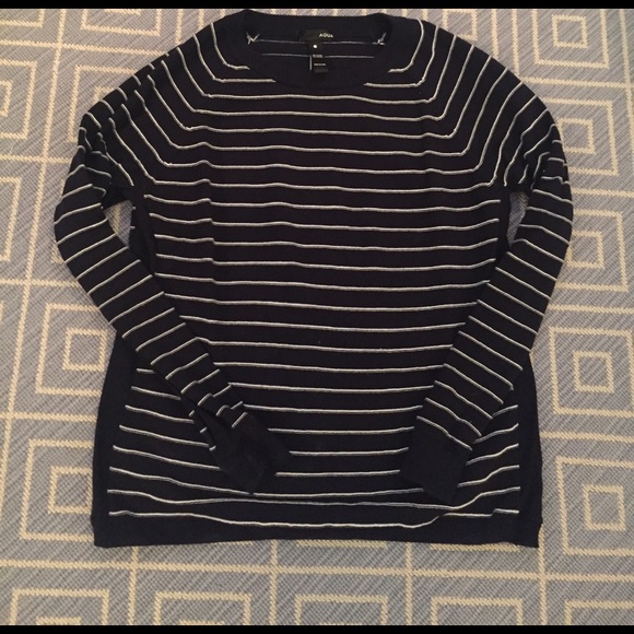 Bloomingdale's Sweaters - Aqua Navy Blue Striped Cotton Sweater