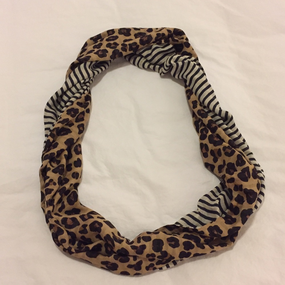 Tory Burch leopard and stripe infinity scarf