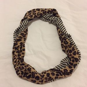 Tory Burch leopard and stripe infinity scarf