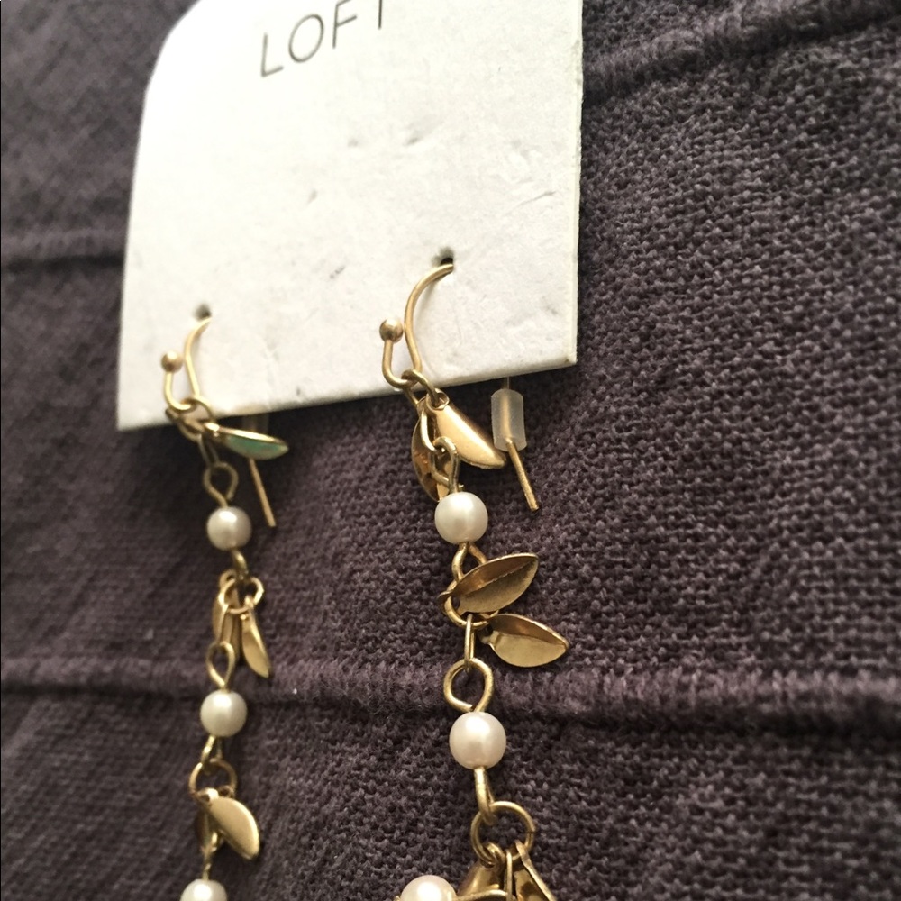 Ann Taylor Loft Beaded Leaf Long Dangling Earrings