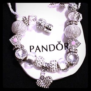 Pandora Engraved Bracelet with charms and pouch
