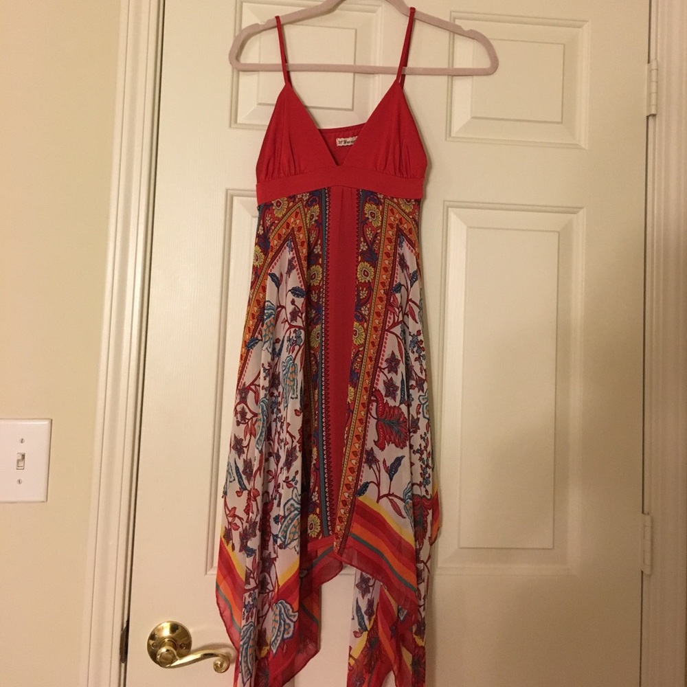 Red patterned dress