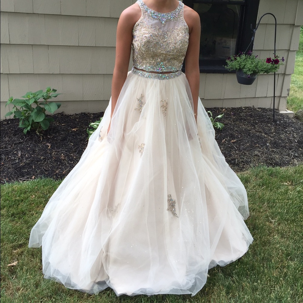 Gold two piece prom dress