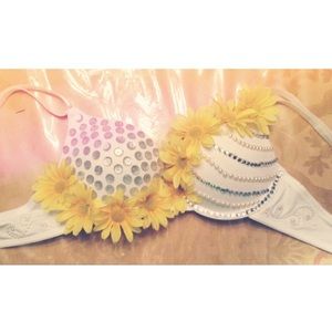 RAVE BRA flowers pearl and rhinestones
