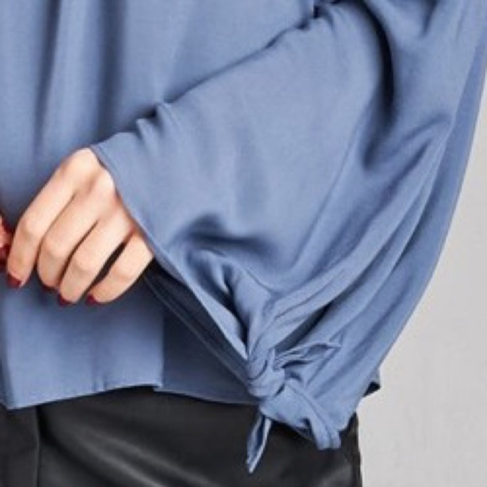 Blue Off Shoulder Tie Long Sleeve Top - Picture 5 of 5