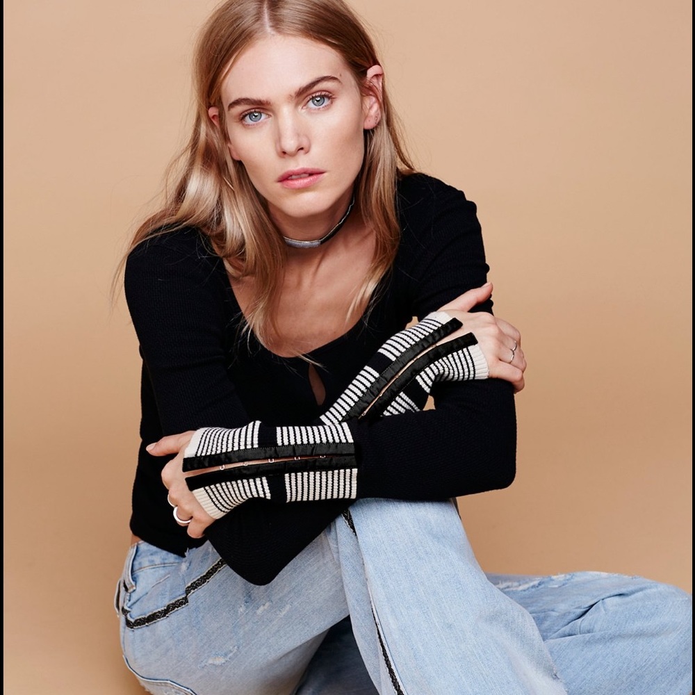 Free People Black & White Mod Stripe Cuff Thermal