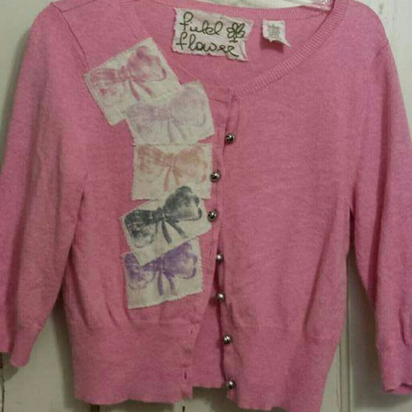 Tickled Pink Bow Applique Cardigan by Field Flower - Picture 2 of 4