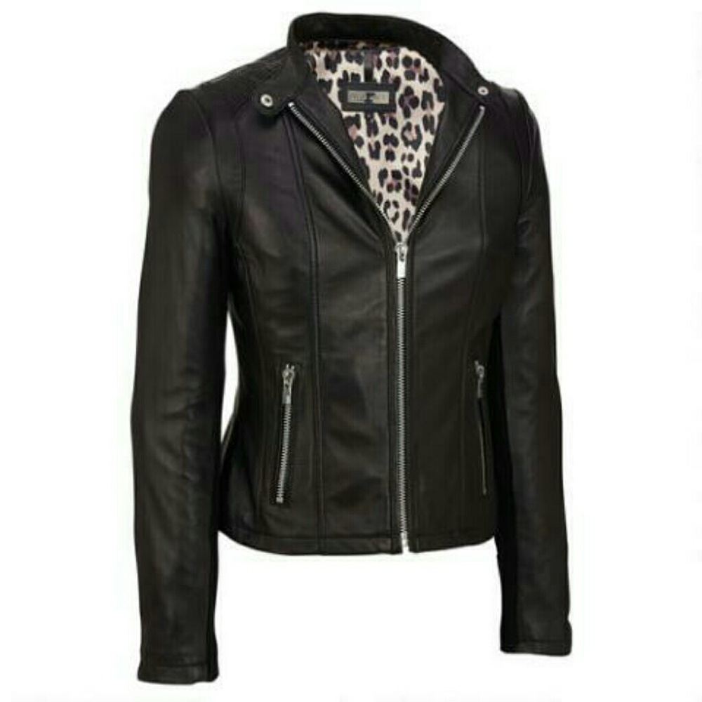 Edgy Black Center Zip Leather Jacket