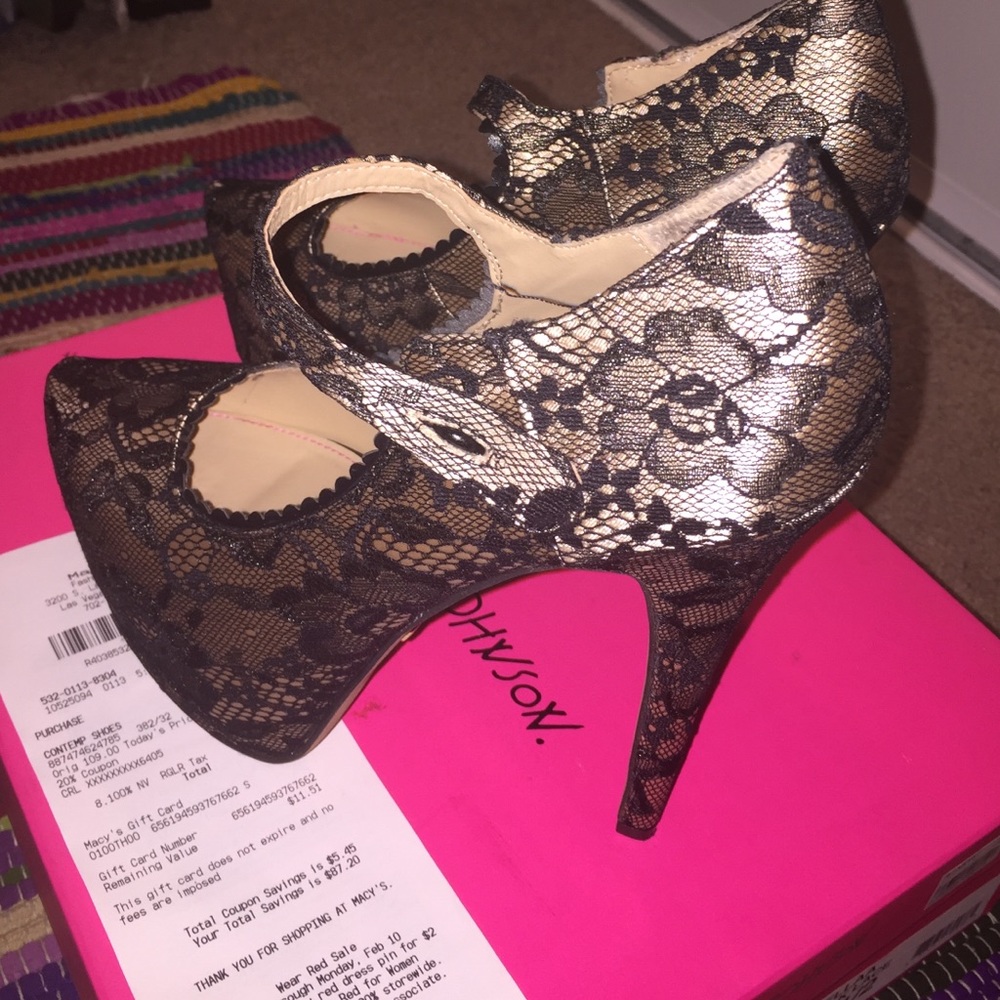 Betsey Johnson black lace heels 8 1/2