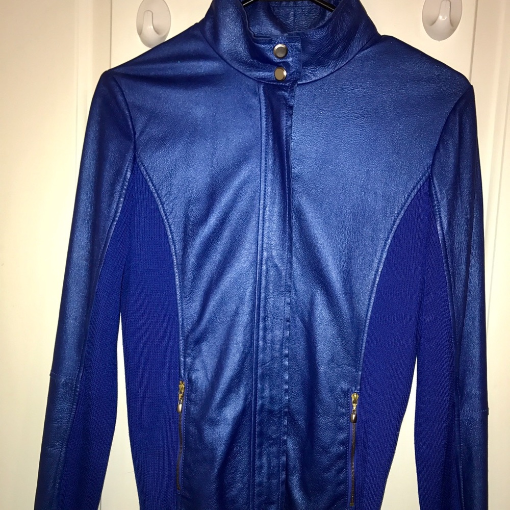 St. John 100% leather metallic blue jacket!