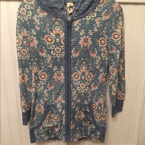 Free People 3/4 Sleeve Zip Hoody. Size Large.