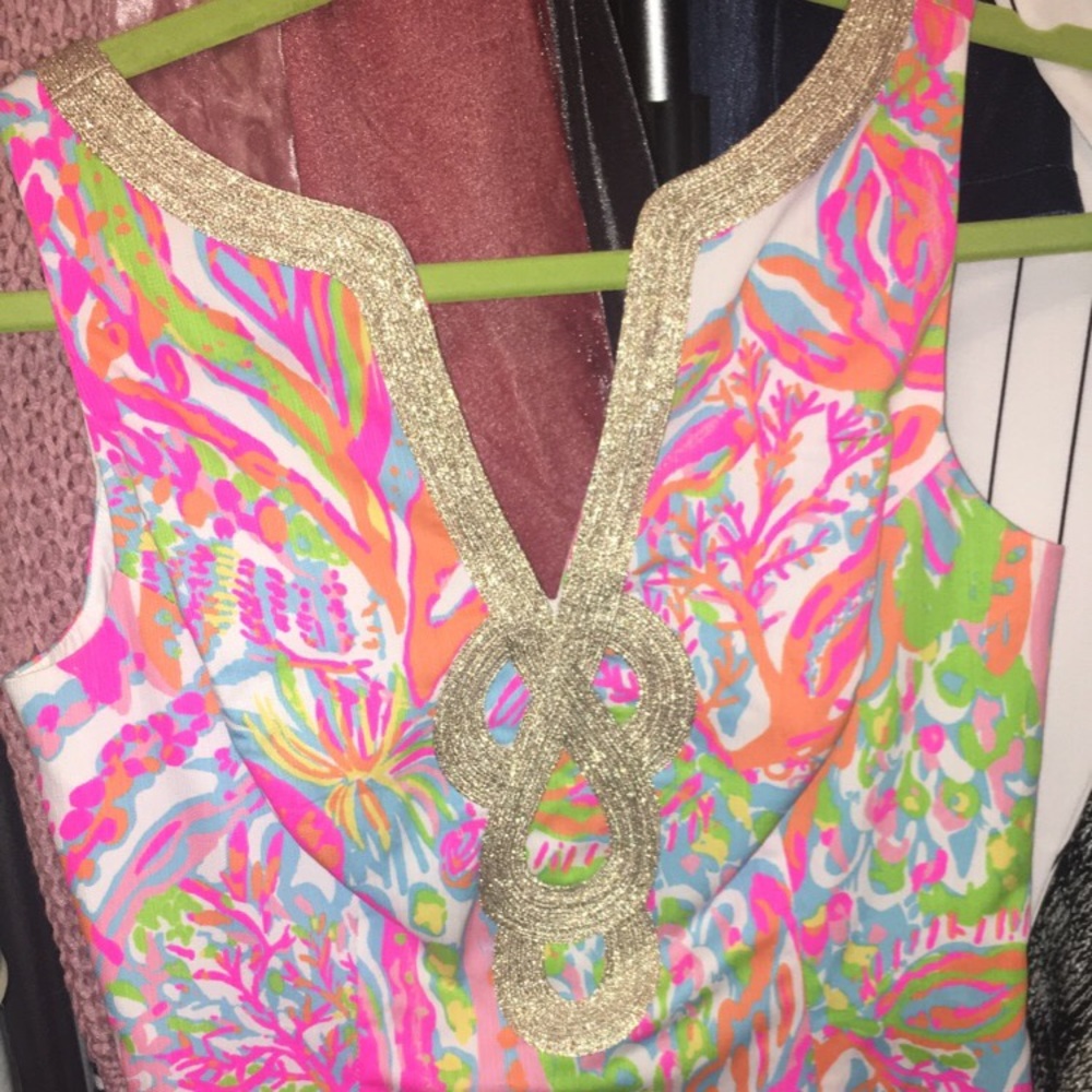 Lilly Pulitzer dress neon colors gold pink green