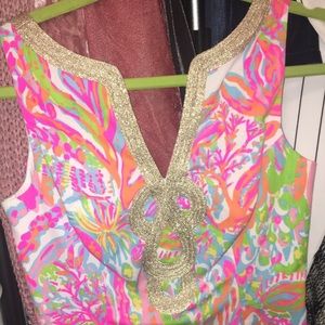 Lilly Pulitzer dress neon colors gold pink green