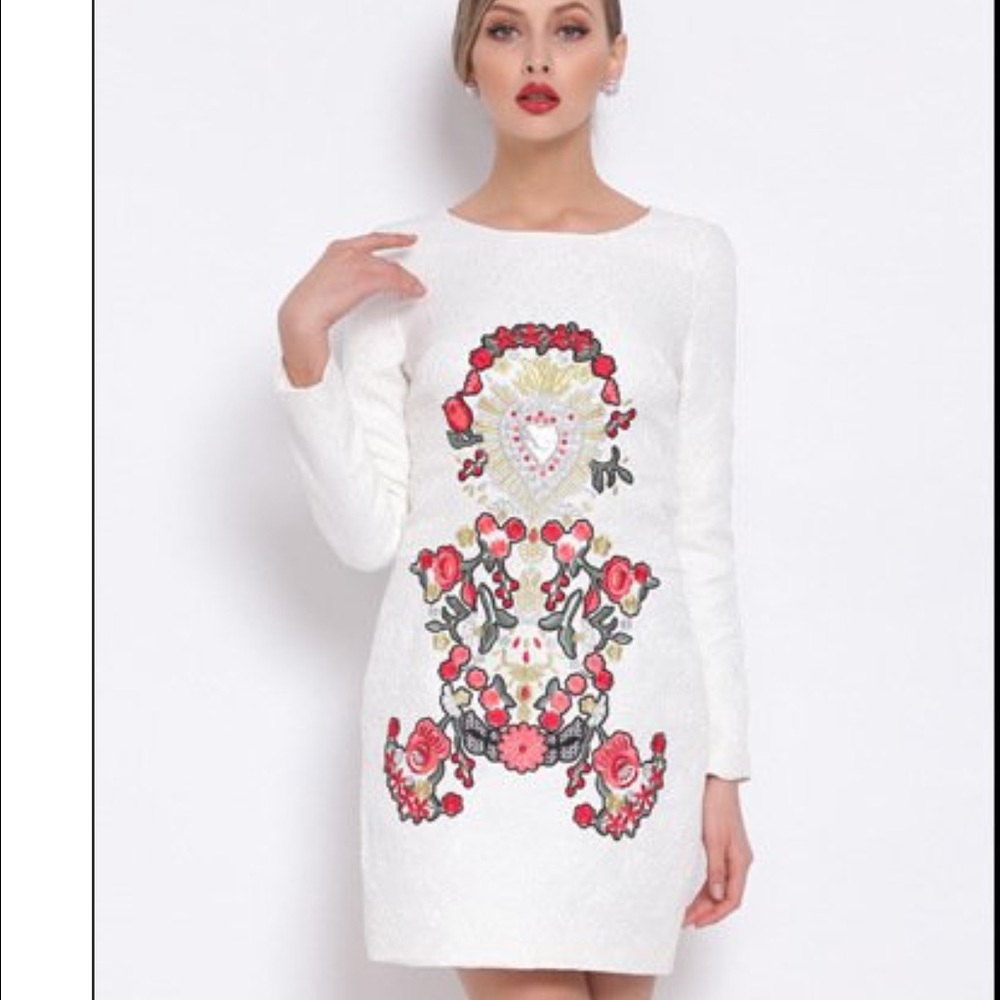 Long Sleeve Jacquard Embroidered Mini Dress Floral