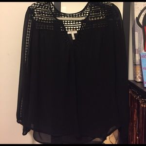 Joie black silk top w/ embroidered collar size S