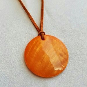 Orange Mother of Pearl Medallion Necklace