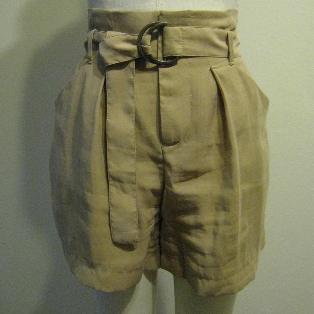 Zara Basic Khaki Paperbag High-waisted Shorts
