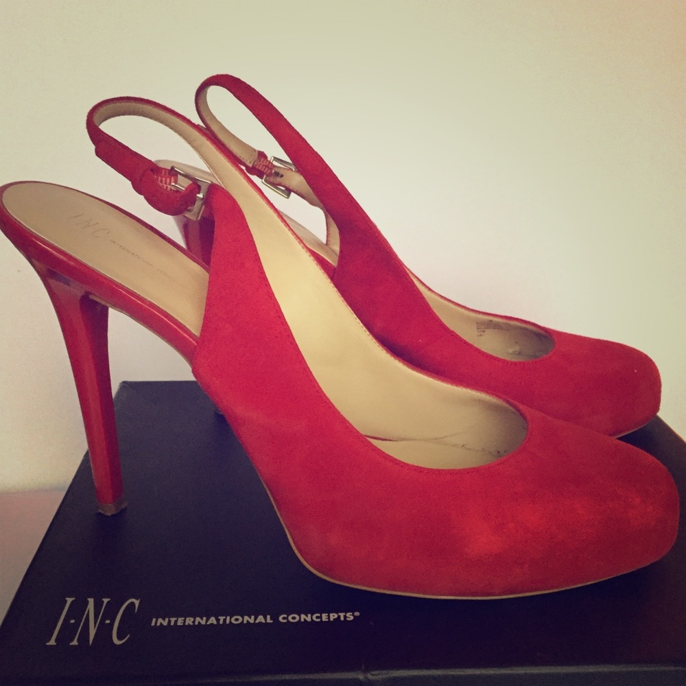 INC Red Suede Slingback Pumps