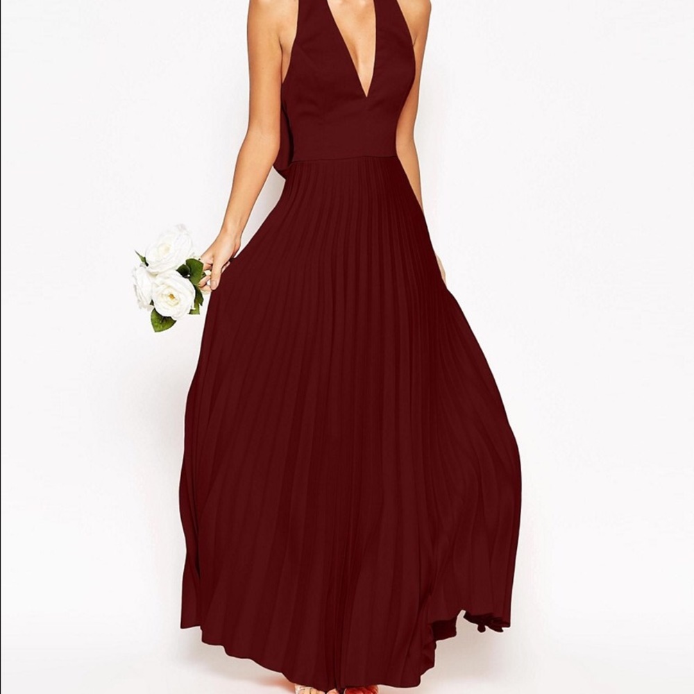 Pleated Deep V Satin Gown